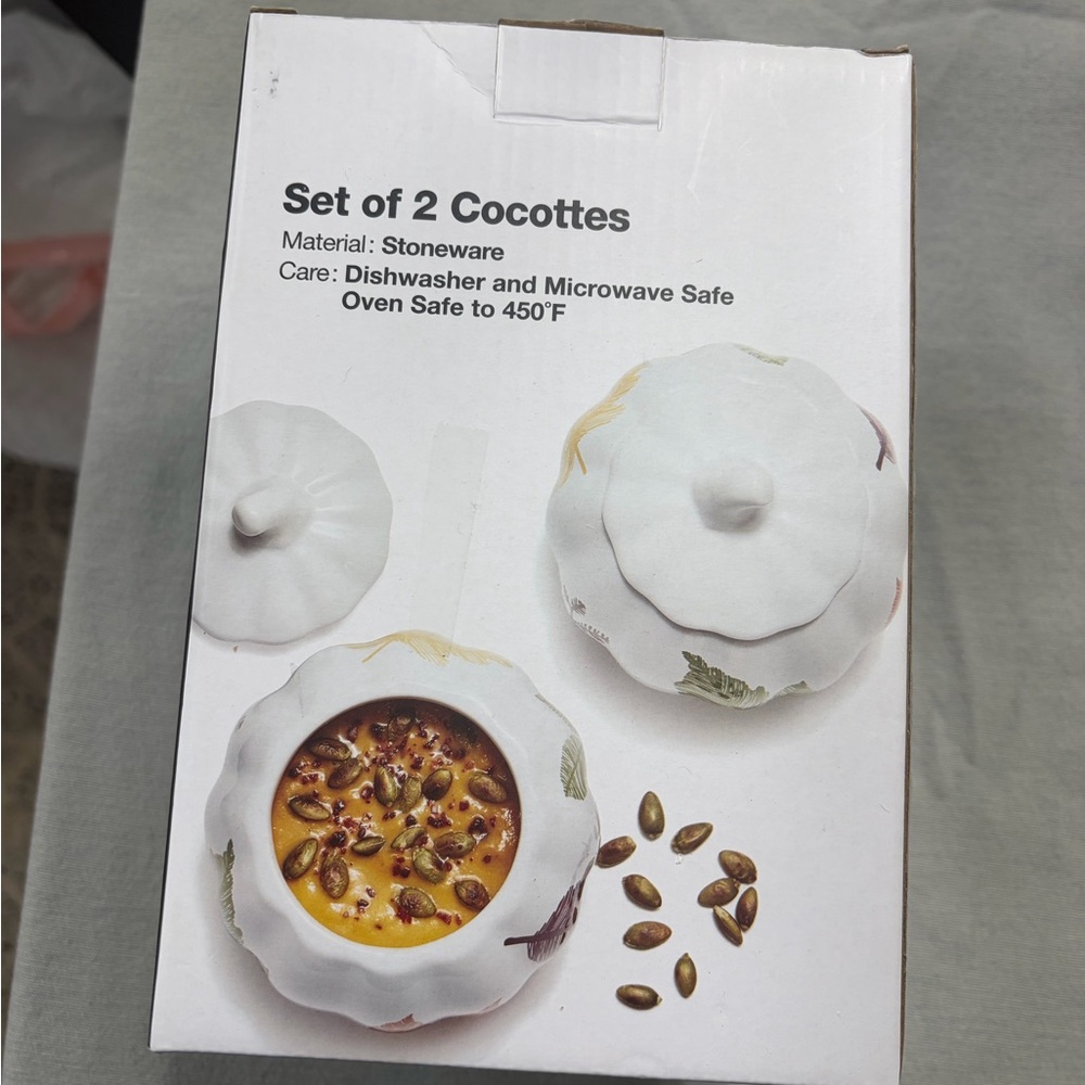 White Stoneware Cocottes Set of 2